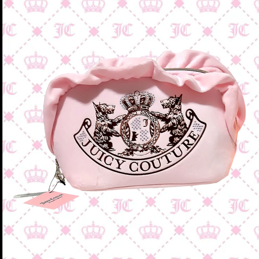 *NWT* ORIGINAL LOGO Juicy Couture Light Pink🩷Ruffled Pouch WITH CROWN CHARM 👑